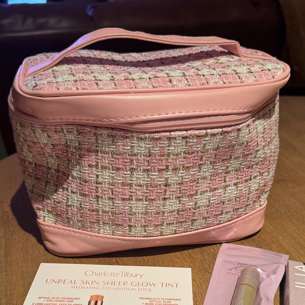 46-Piece Beauty Sample Lot + Pink Tweed Makeup Case | Skincare, Makeup & Hair - Picture 2 of 9